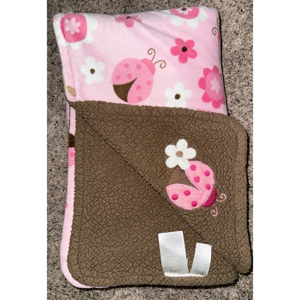 Baby Starters Pink Tan Brown‎ Ladybug Blanket Soft Sherpa Security Lovey 30x40"